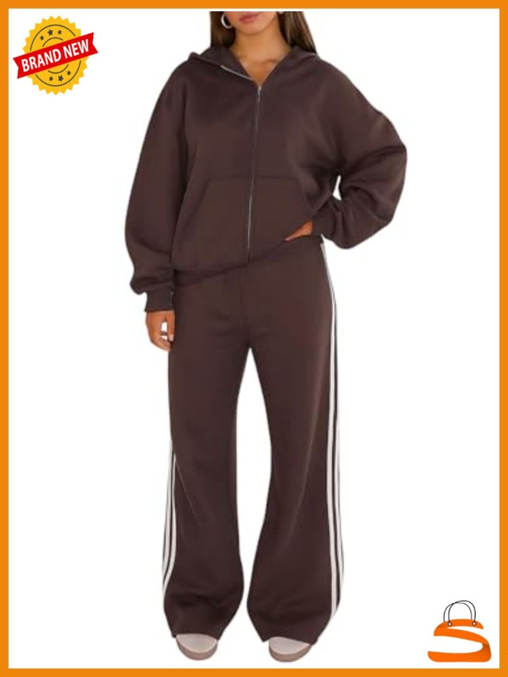 Women's 2 Piece Sweatsuit Zip Hoodie & Wide Leg Pants Fleece Lined Athleisure